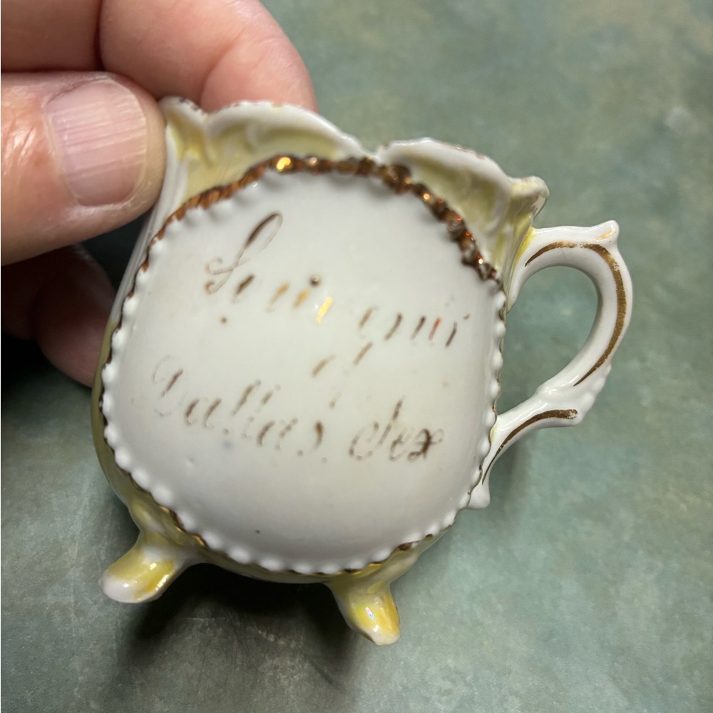Vintage souvenir cup from Dallas, Texas Yellow and Gold  Footed Cup